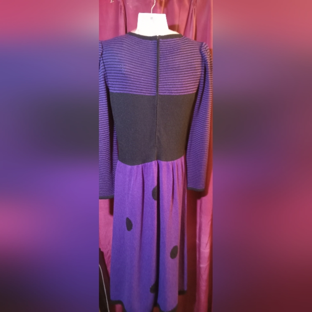 Purple and Black Vintage Sweater Dress by Adolfo New York for Neiman Marcus - Picture 2 of 7